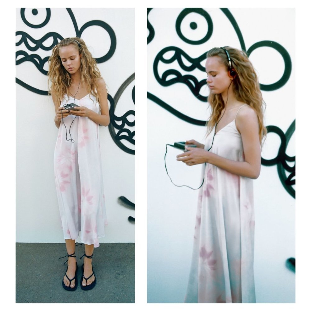 ZARA Tie-dye Satin Effect Midi Dress Size Small